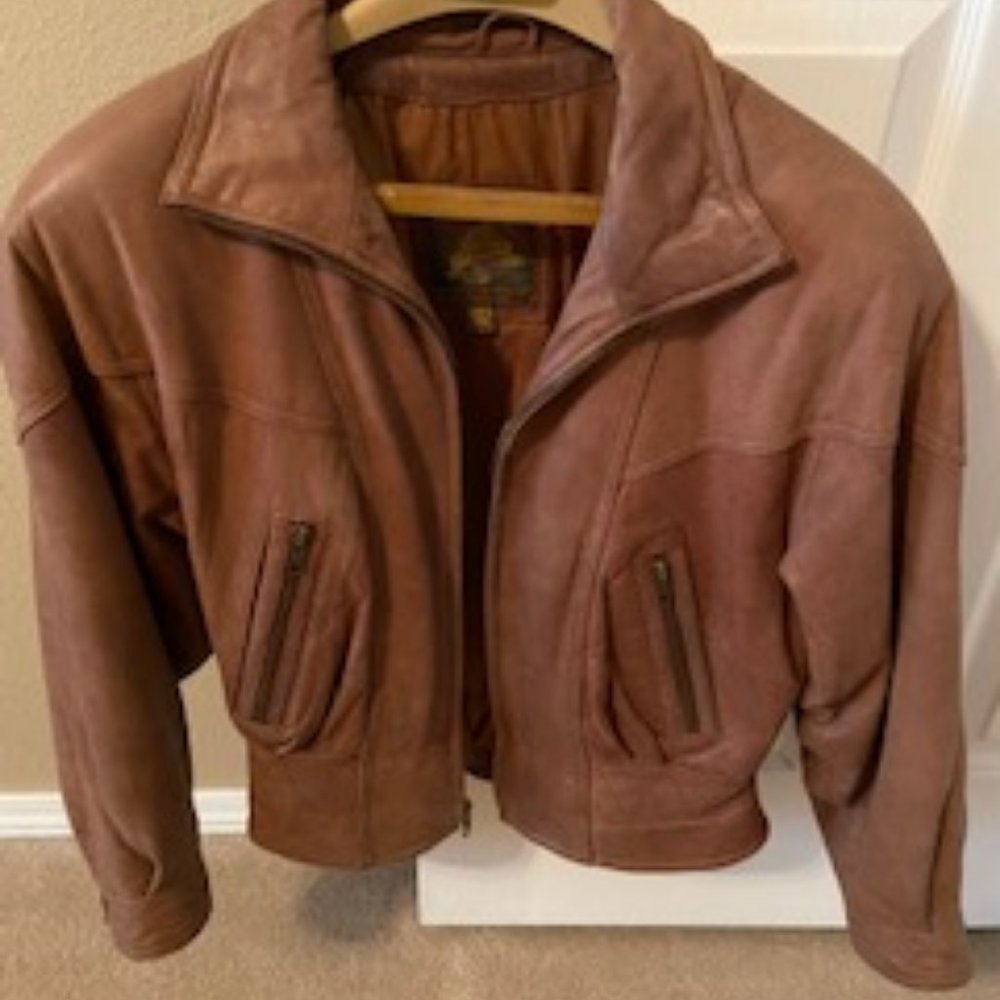 Brown Leather Cropped Coat